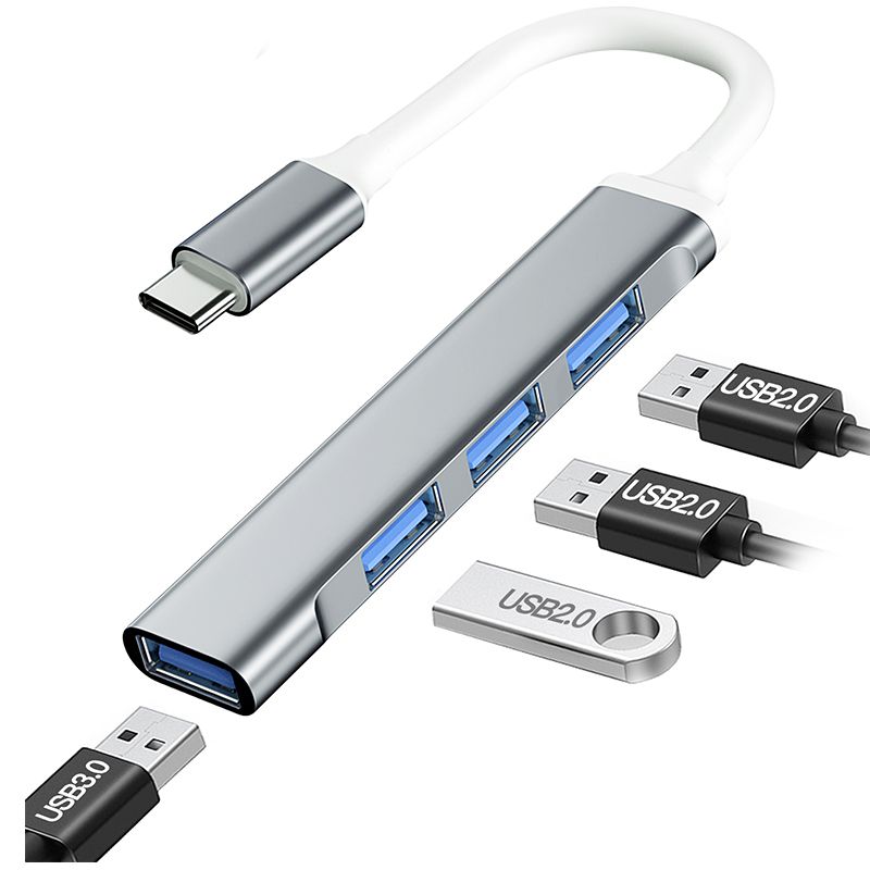 Double Headed 4-in-1 Type-C Hub - Multiport Dock Station, USB Hub Adapter with USB 3.0